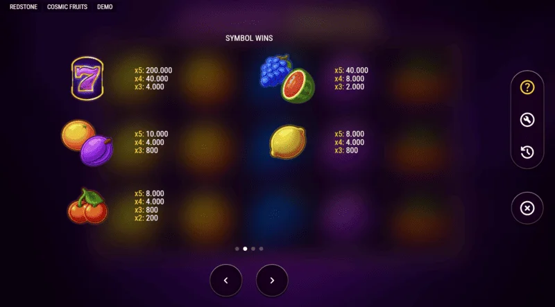 Cosmic Fruits - paytable